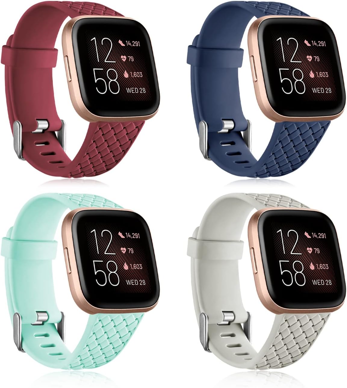 Wepro Bands Compatible with Fitbit Versa 2/Fitbit Versa/Fitbit Versa Lite SE SmartWatch for Women Men, Silicone Weave Pattern Wristband for Fitbit Versa Watch, Small, Large
