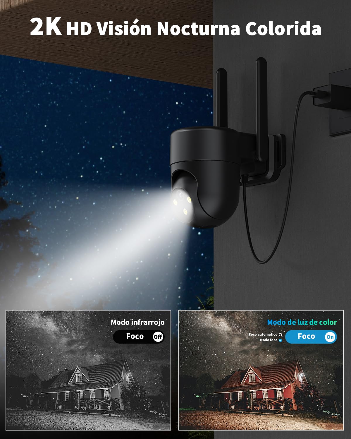 4G LTE Cámara Vigilancia Exterior con Tarjeta SIM, 24/7 Cámara con SIM y Visión Nocturna en Color 2K, Detección Humana con IA, PTZ 360°, Audio Bidireccional
