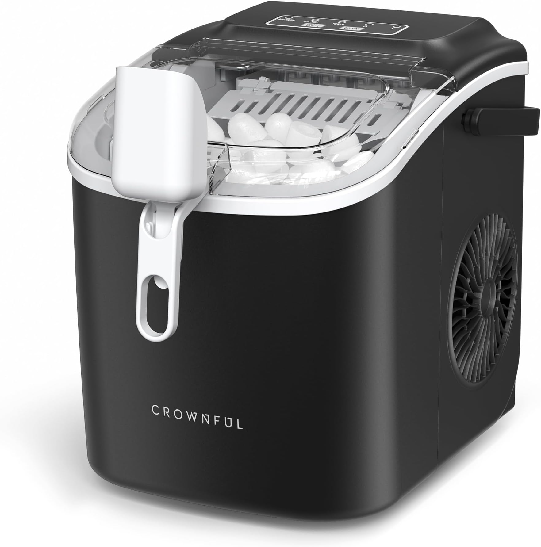 CROWNFUL Ice Maker Countertop with Handle, 9 Cubes in 6 Mins, 12Kg/24H, Self-Cleaning, Portable Small Ice Machine with Scoop and Basket for Home kitchen Office Party