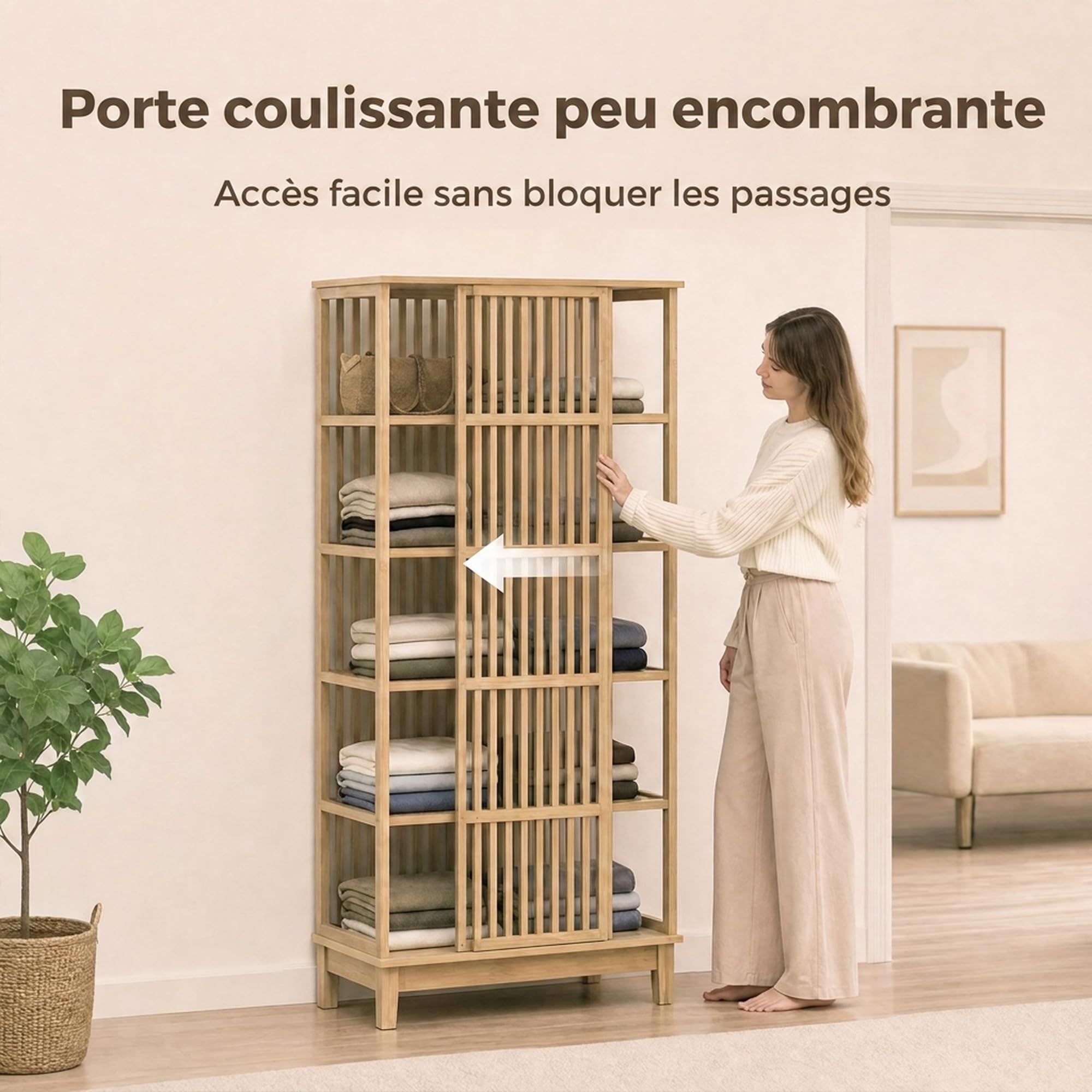 HOMCOM Armadio in bambù 80x47,3x175 cm Legno naturale