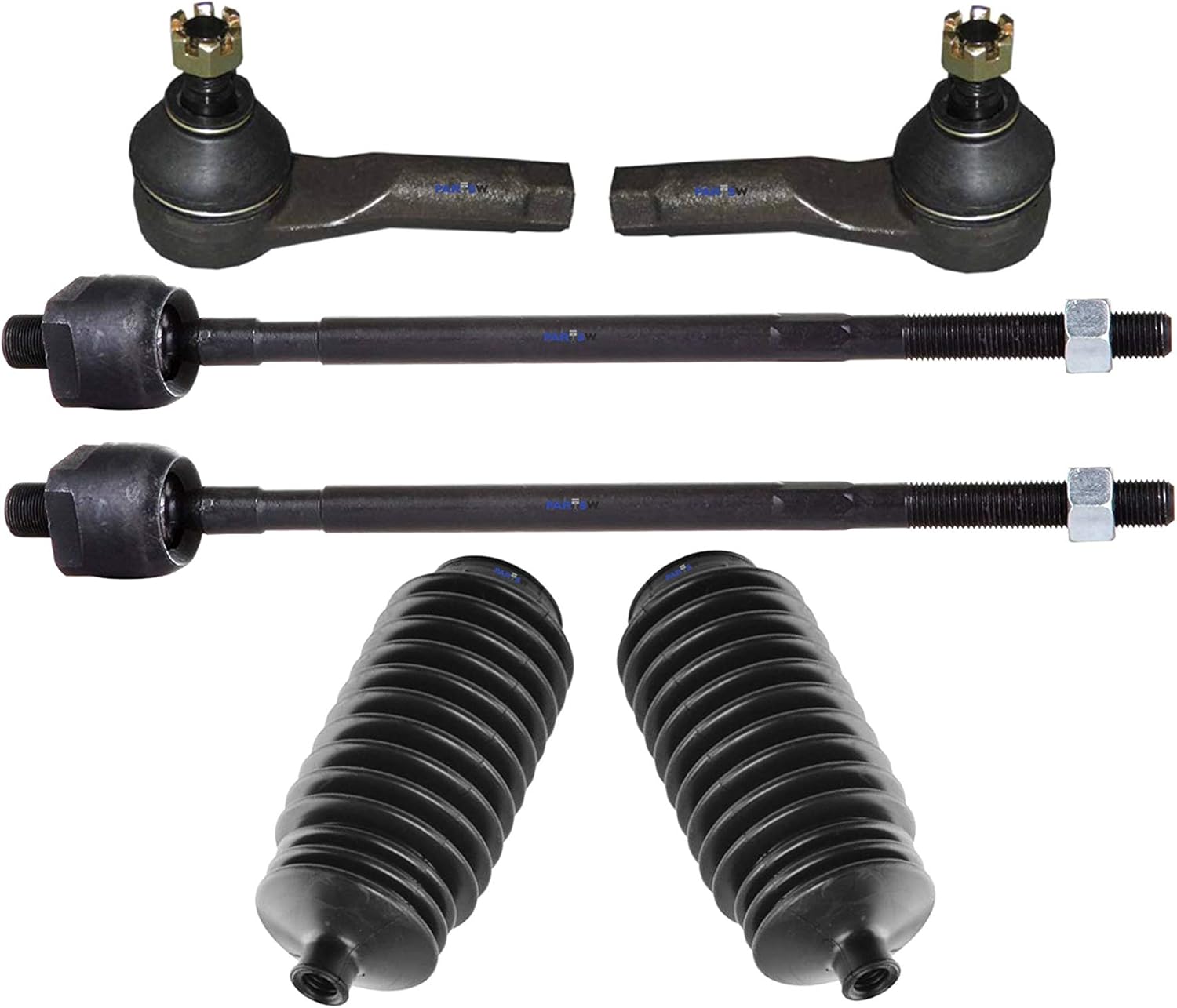 6 Pc Front Suspension Kit Tie Rod Linkages Rack & Pinion Bellow Boots