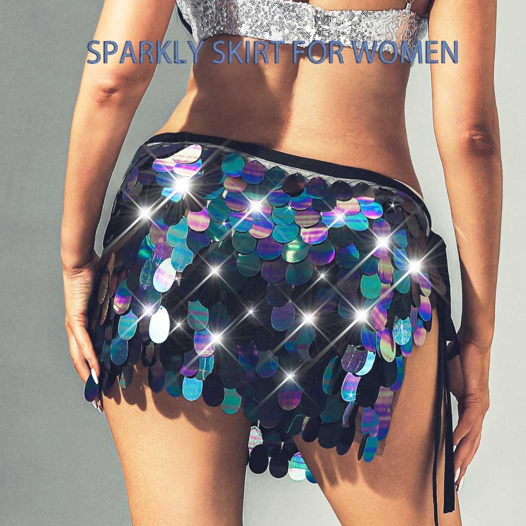 TWINKLEDE Sequin Mermaid Skirt Sparkly Mardi Gras Costume Belly Dance Mini Skirts for Women - Image 7