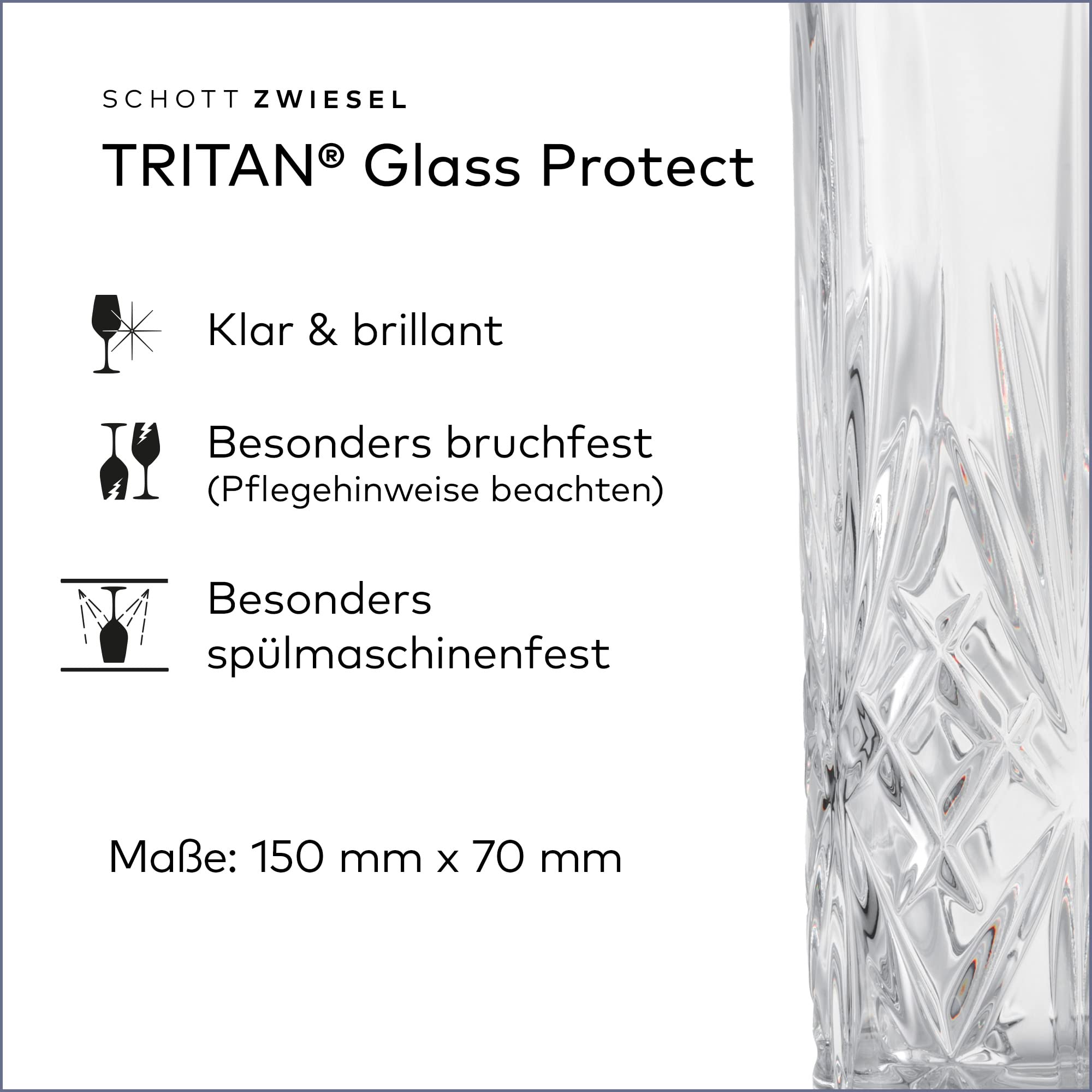Schott Zwiesel Longdrinkglas Show (4er-Set), anmutiges Trinkglas für Longdrinks mit Relieff, spülmaschinenfeste Kristallgläser (Art.-Nr. 121878), Kristall (Packung mit 3)