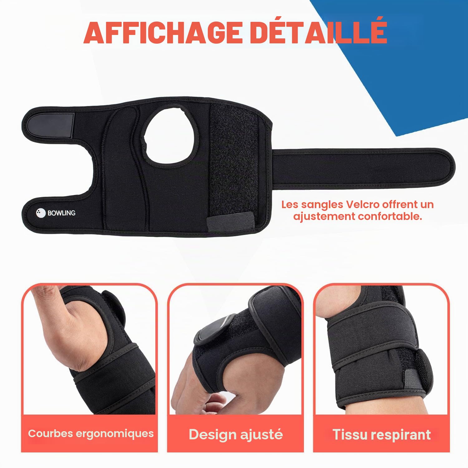 Gants de bowling - Support de poignet et positionneur - Main droite M