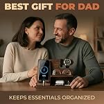 TESLYAR Cadeaux pour hommes – Station d'accueil pour téléphone en bois, Organisateur de table de chevet, Cadeau Pères, Cadeaux pour lui, Anniversaire, Anniversaire de Noël, Idées cadeaux pour hommes, Porte-porte-portefeuille (Bourbon Brown)