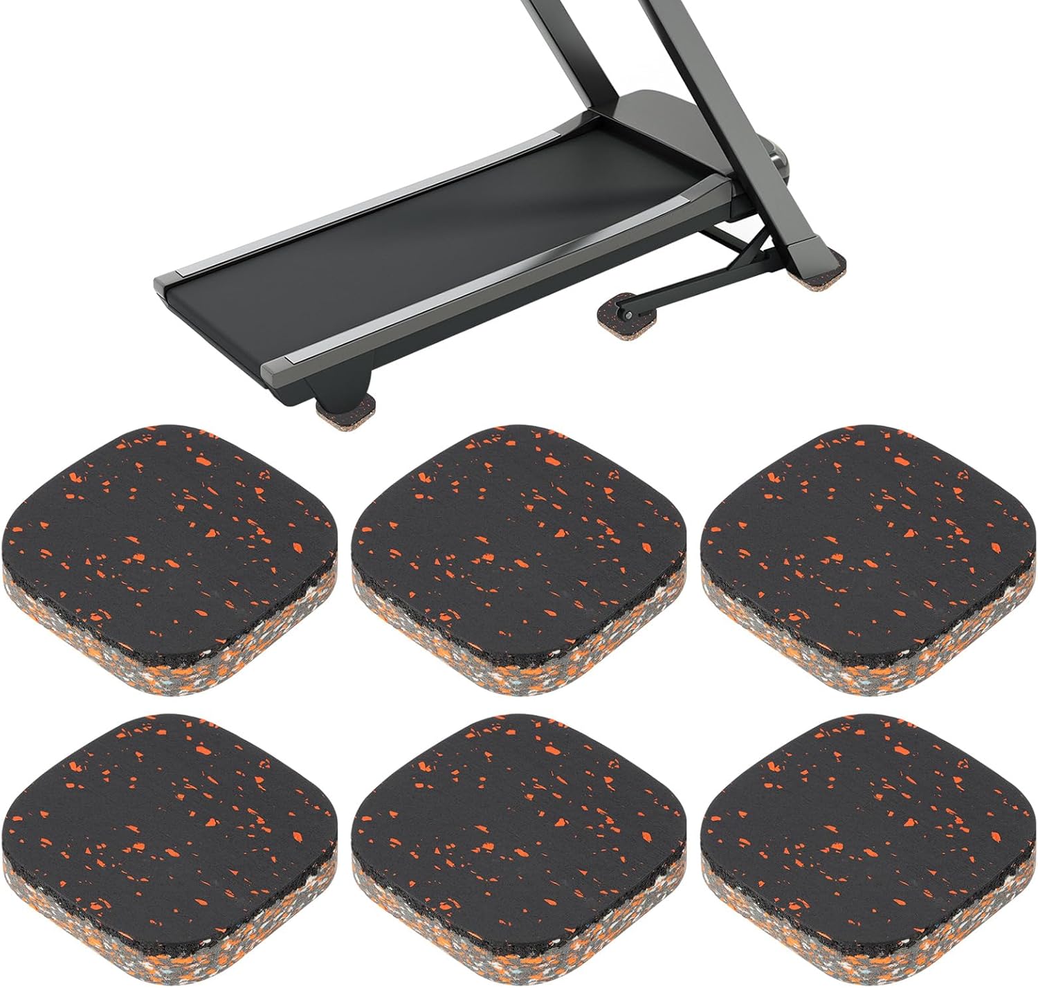 PATIKIL 6 Pcs Treadmill Mat Pads, 4x4x0.8 High Density Foam Anti Vibration Pad Sound Proof Floor Mat Exercise Equipment Mat for Carpet Protect Noise Reduction Home Gym, Orange
