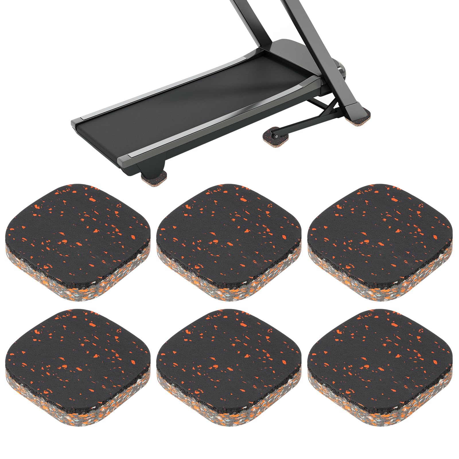 PATIKIL 6 Pcs Treadmill Mat Pads, 4x4x0.8" High Density Foam Anti Vibration Pad Sound Proof Floor Mat Exercise Equipment Mat for Carpet Protect Noise Reduction Home Gym, Orange