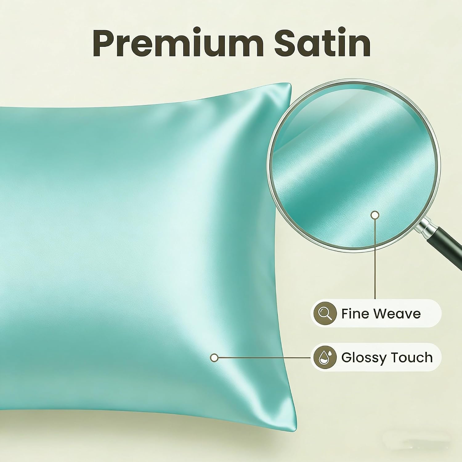 Luxury Satin Silky Pillowcase with Zipper Closure (Silky Satin Pillow Case for Hair) (Aqua, Standard(20by26inch))
