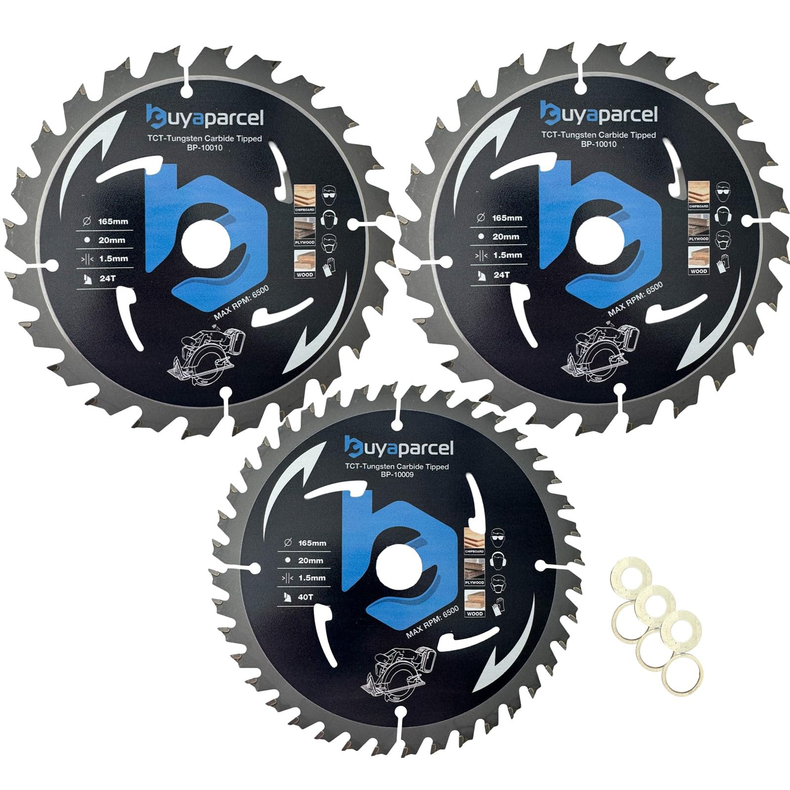 Buyaparcel Bap Cordless Circular Saw Blade 3Pk 165Mm X 20 24 + 40 Teeth Tct Carbide Tipped