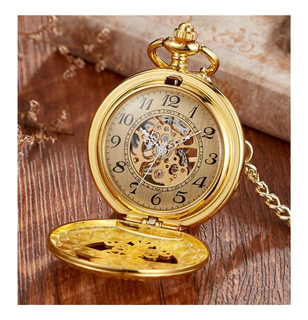 Zegarki Kieszonkowe Mechaniczny Zegarek Kieszonkowy Z Ręcznym Wiatrem Świecące Cyfry Rzymskie Skala Steampunk Z Łańcuszkiem Zegarki Kieszonkowe Męskie(Gold)