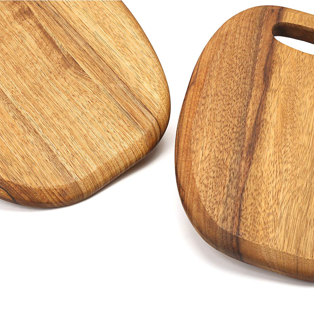Tabla de Cortar Redonda de Madera Maciza con Mango, 2 cm de Grosor, Ideal para Cocina, Pan, Frutas y postres, 2 tamaños.(30×20×2cm)