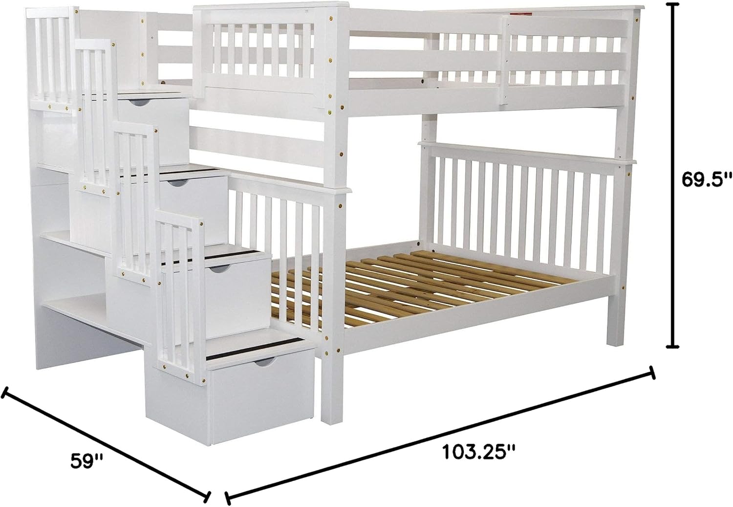 Bedz King Stairway Bunk Beds Full Over Full with 4 Drawers in the Steps, White