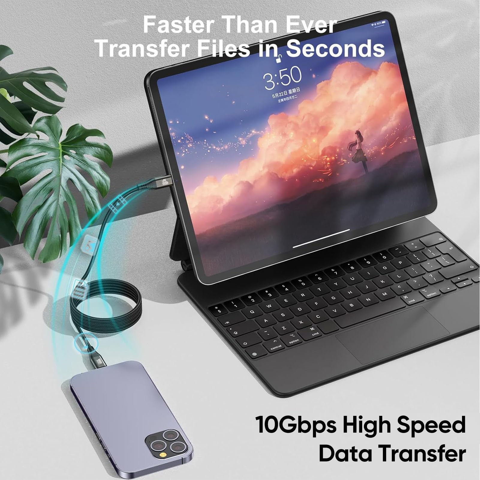 Cable USB C de 20 pies, cable USB 3.2 Gen 2 de 20 pies, cable USB C a C de carga rápida/monitor de video/datos (4K a 60Hz, 100W, 10Gbps) para USB C Hub VR, monitor portátil KYY/MNN, LG, DELL-6M