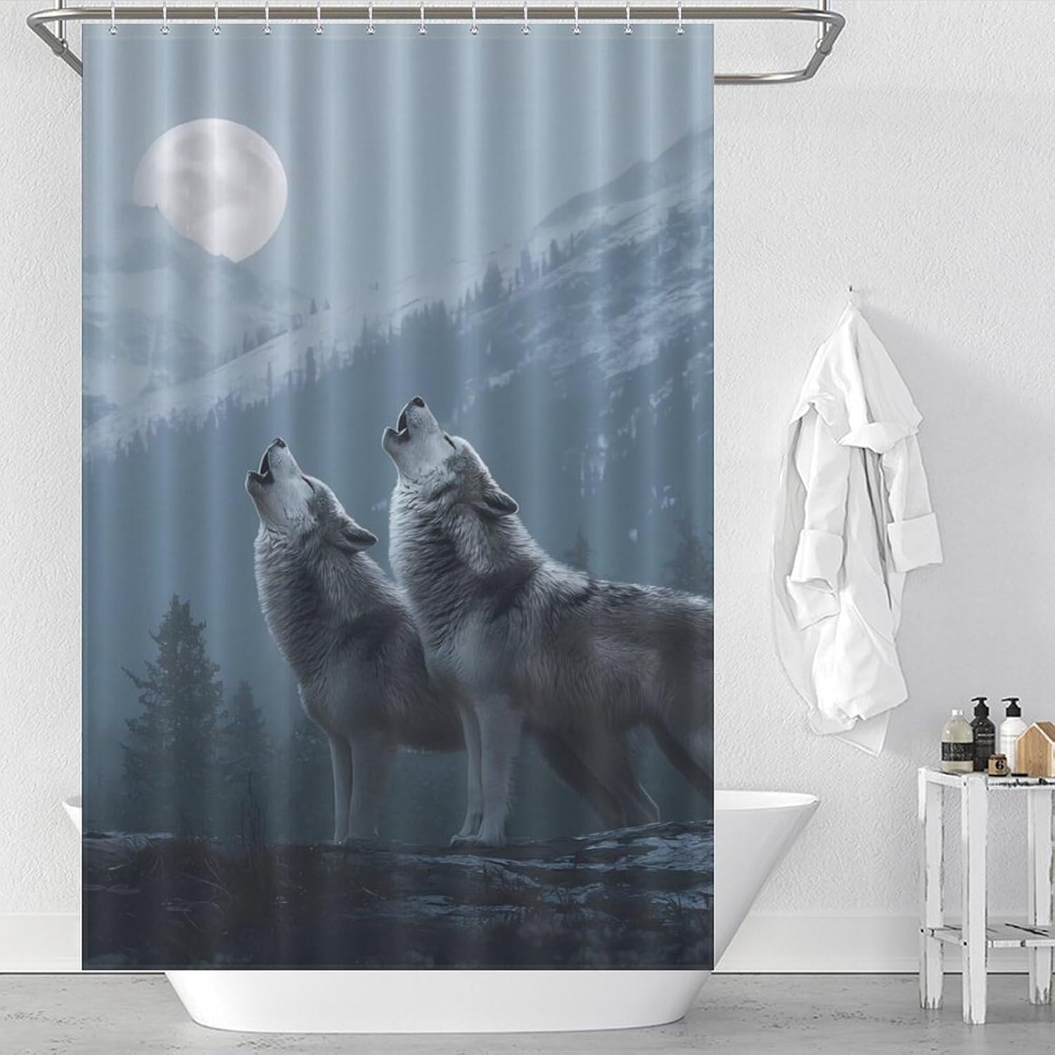 Howling Wolf Print Shower Curtain 46.85x70.87Inch（119x180cm） Polyester Bath Curtain Shower Curtains Printed Decorative