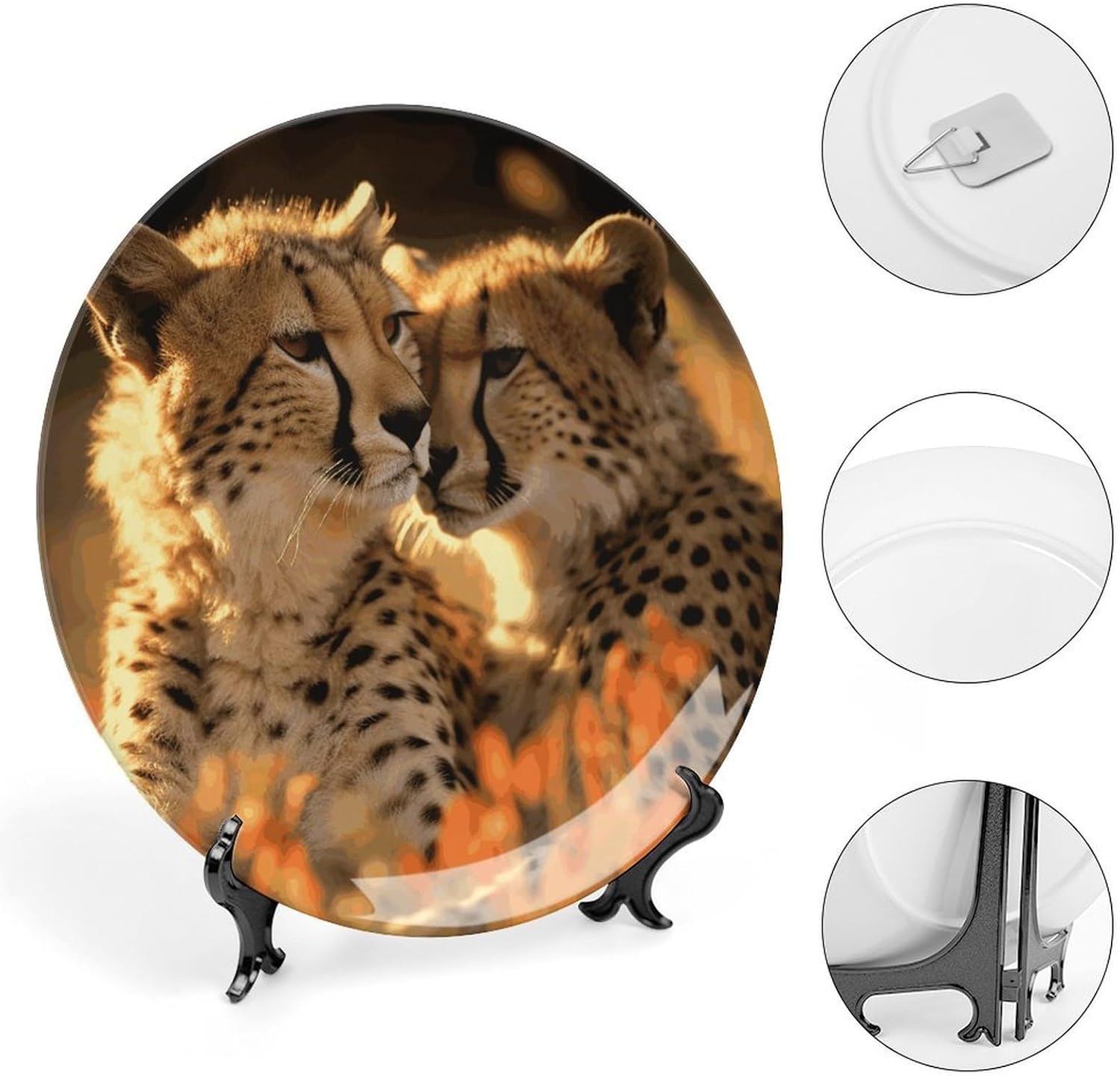 Bone China Decorative Plates Cheetah Love Ceramic Decorative Plate Wall Decor with Display Stand Ceramic Ornaments for Wall Hanging Decoration