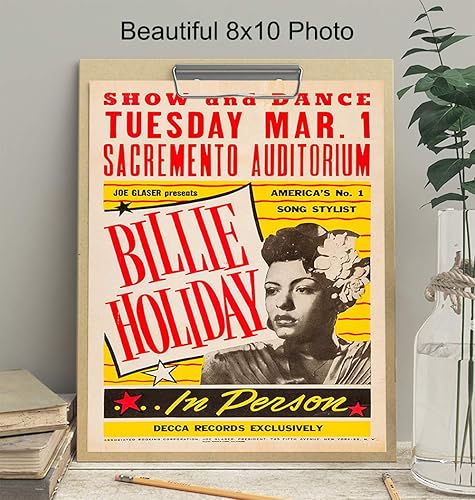 Miniatura 4 de Arte de pared de Billie Holiday - Póster de Billy Holiday - Carteles vintage de concierto de 8x10 - Arte de pared afroamericano - Regalos de músico