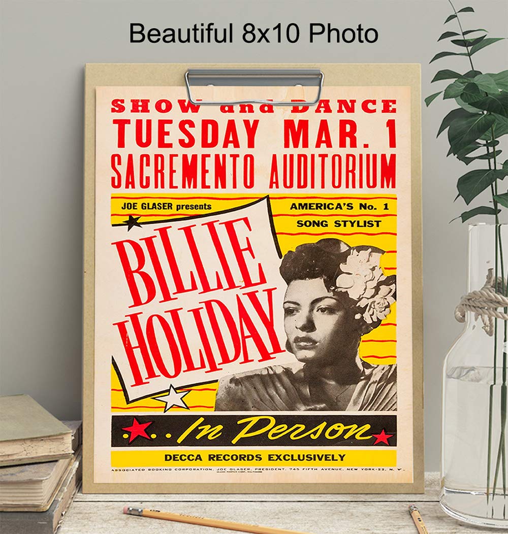 Amazon.com: Billie Holiday Wall Art - Billy Holiday Poster - 8x10