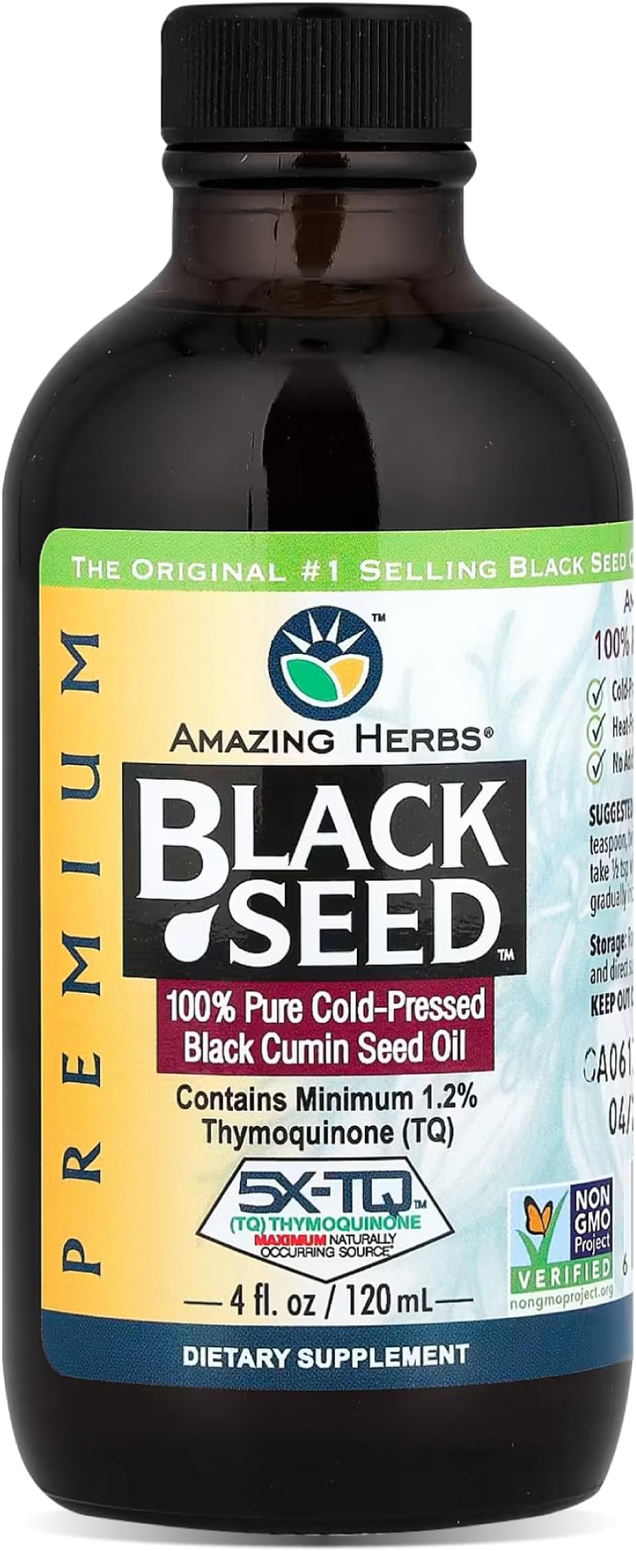 Black Seed, 100% Pure Cold-Pressed Black Cumin Seed Oil, 4 fl oz (120 ml)