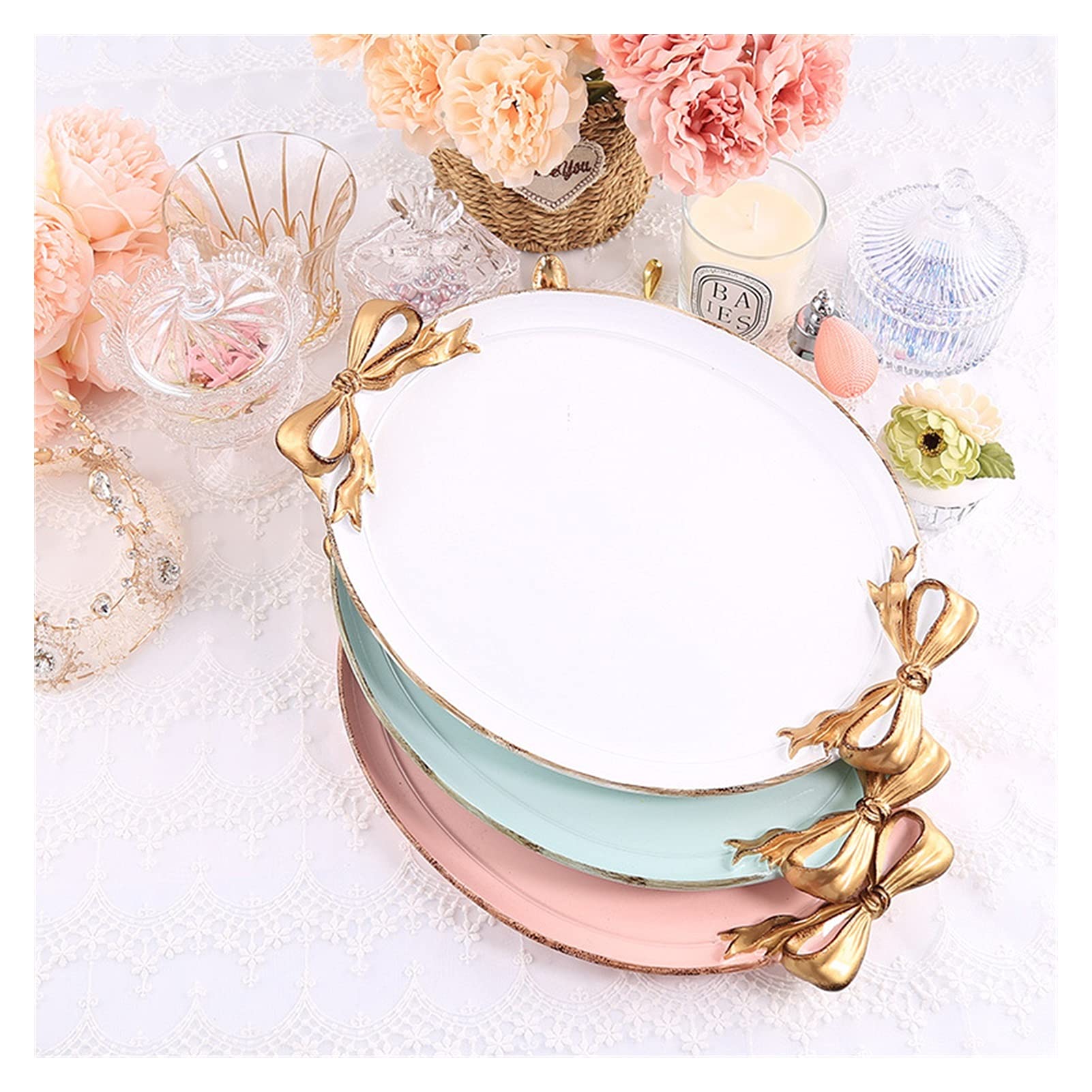 Bandejas Oval Resina Verde Almacenamiento Joyería Plato Postre Placa Placa Cocina Organización Cosméticos Anillo de Boda Tray Crafts Regalos (Color : White)