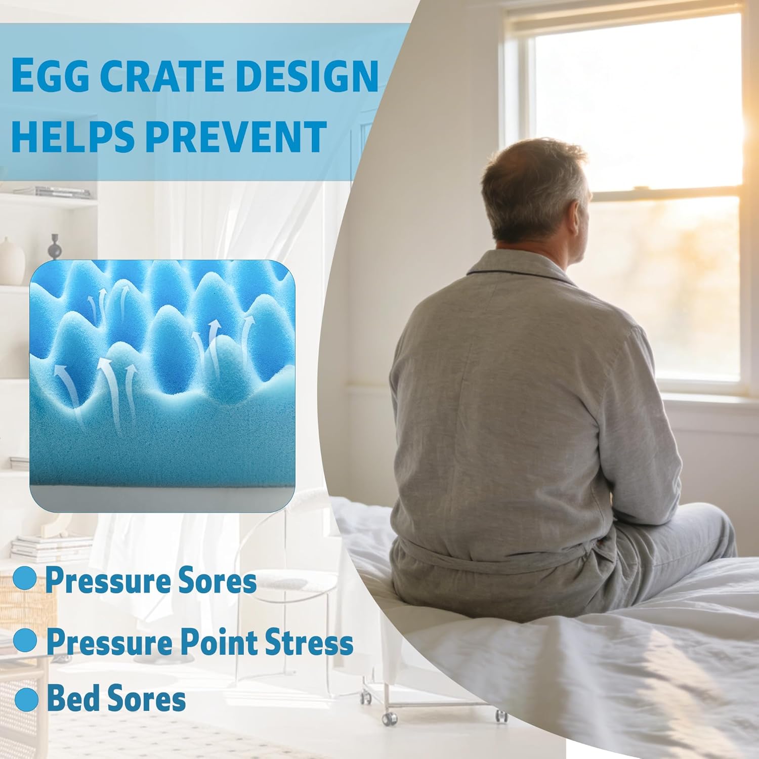 72 * 24 * 3inch Egg Crate Foam Pad Cuttable Egg Carton Foam Padding for Support, Air Circulation, Pressure Relief Weight Distribution,Blue