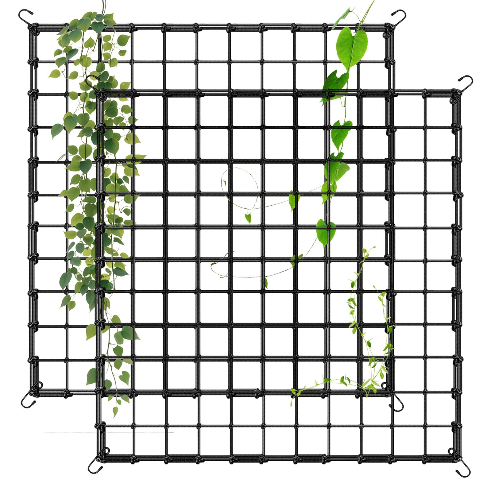 Pack of 2 Plant Support Net, Grow Tent Net, 150 x 150 cm, Grow Net with 4 Hooks, Trellis Net for Plants, Plant Net, Elastic Trellis Net for Plants, Vegetables, Fruit