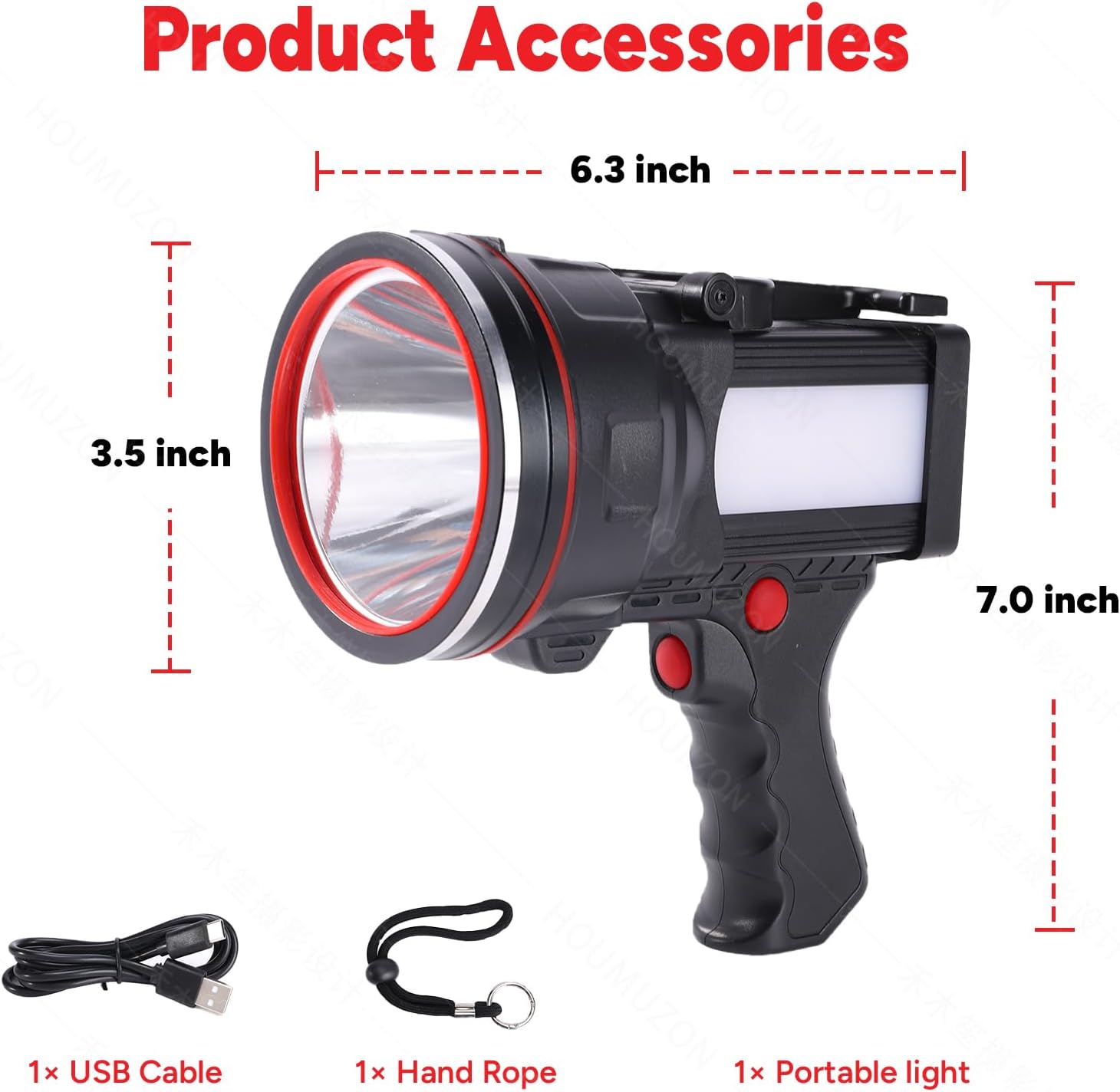 Rechargeable Spotlight, Super Bright 100,000 Lumens LED Long Lasting Large Flashlight Flood Light with Folding Mount for Hunting, Camping, Boat, Home Emergency Light (Black) - Image 7