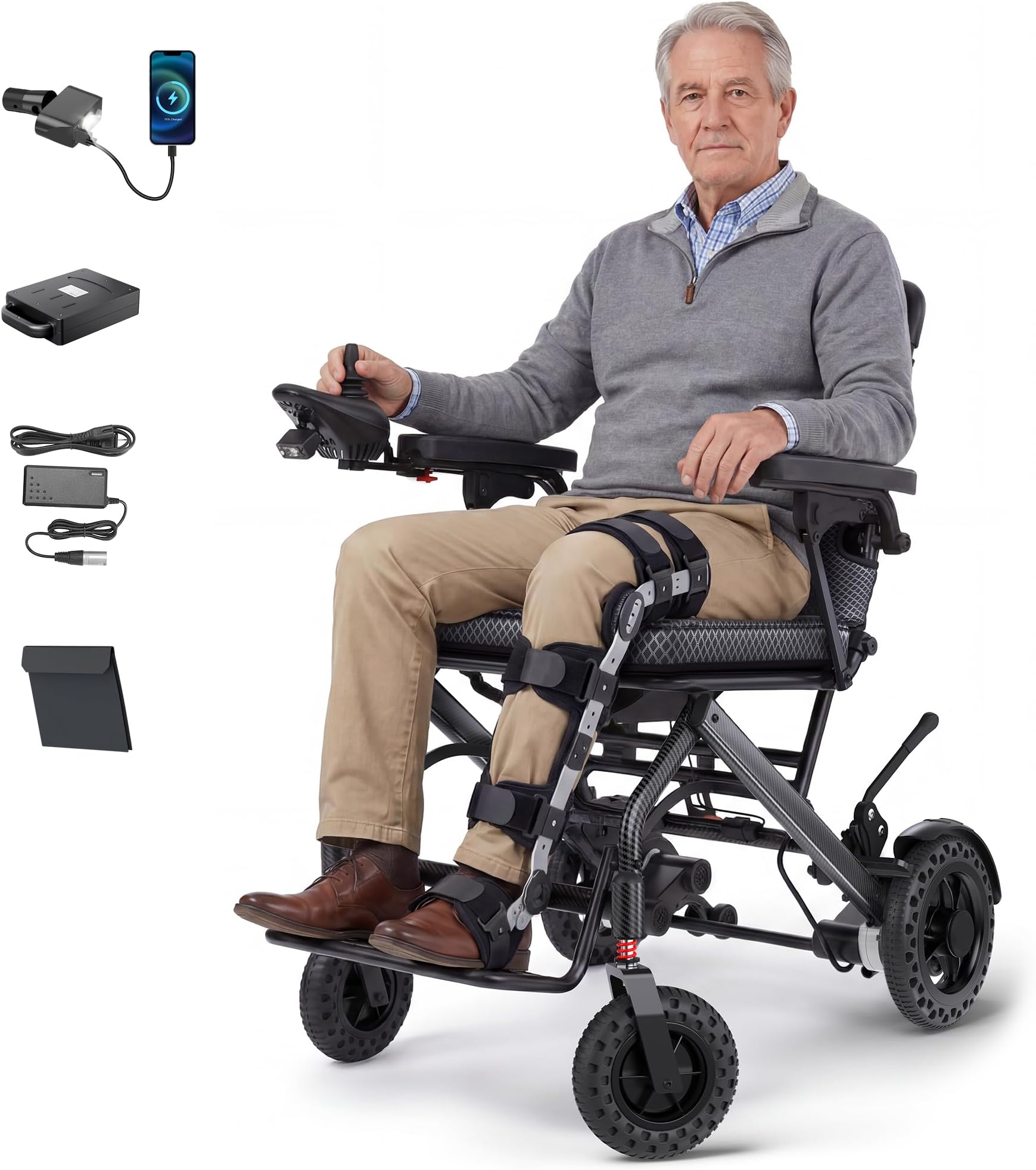 32lbs Lightweight Electric Wheelchair, Foldable Electric Wheelchair for Adults, Seniors, 360W Dual Motor Power Wheelchair 12.5 Miles for Travel, Park Hospital, 330 lbs Capacity-6Ah 16.5" Seat
