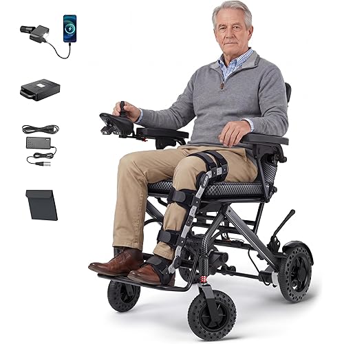 32lbs Lightweight Electric Wheelchair, Foldable Electric Wheelchair for Adults, Seniors, 360W Dual Motor Power Wheelchair 12.5 Miles for Travel, Park Hospital, 330 lbs Capacity-6Ah 16.5" Seat