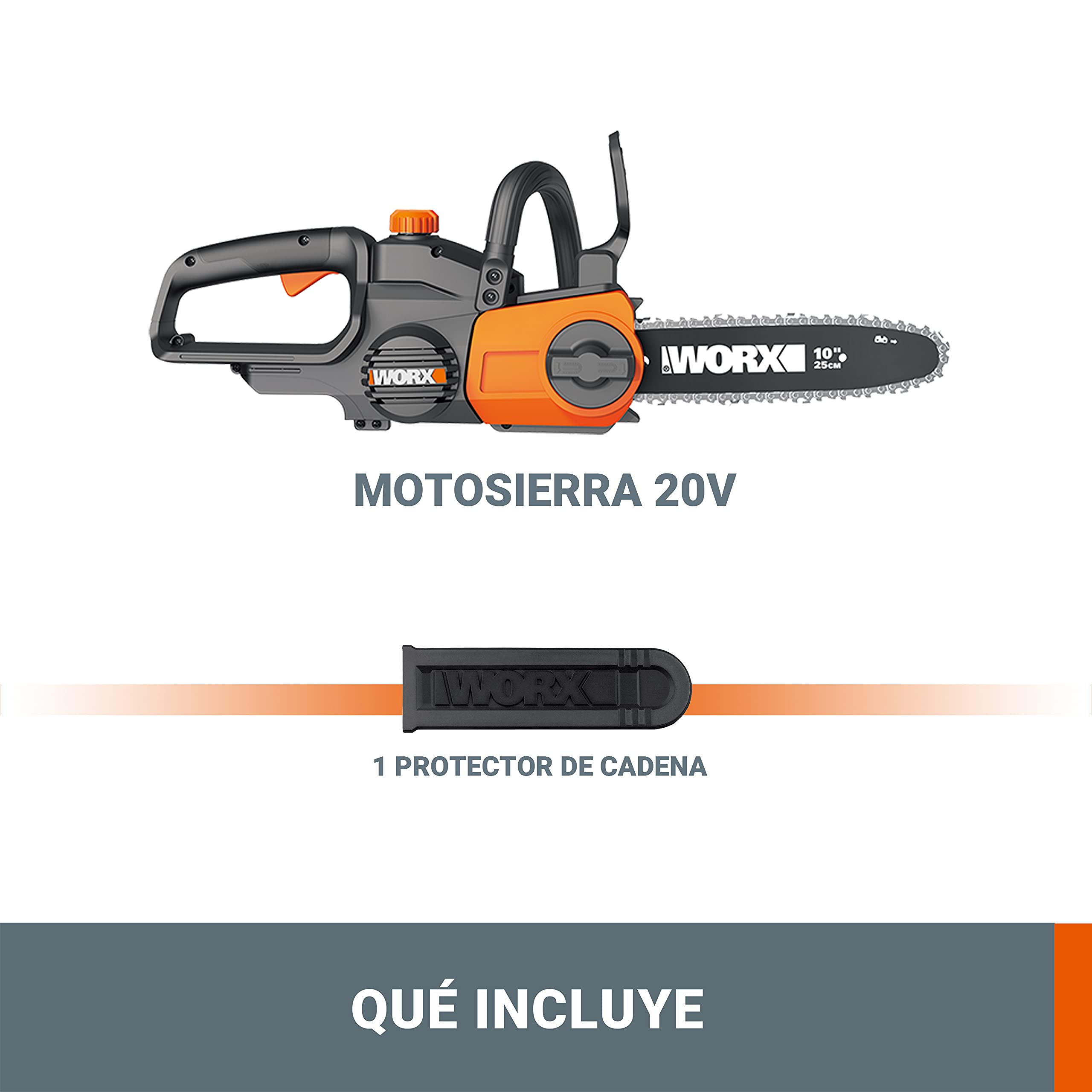 WORX WG322E.9 Motosierra a Batería 20V 25cm Sin Batería ni Cargador, Tensión Automática, Lubricado Automático, Sin Gasolina ni Cable