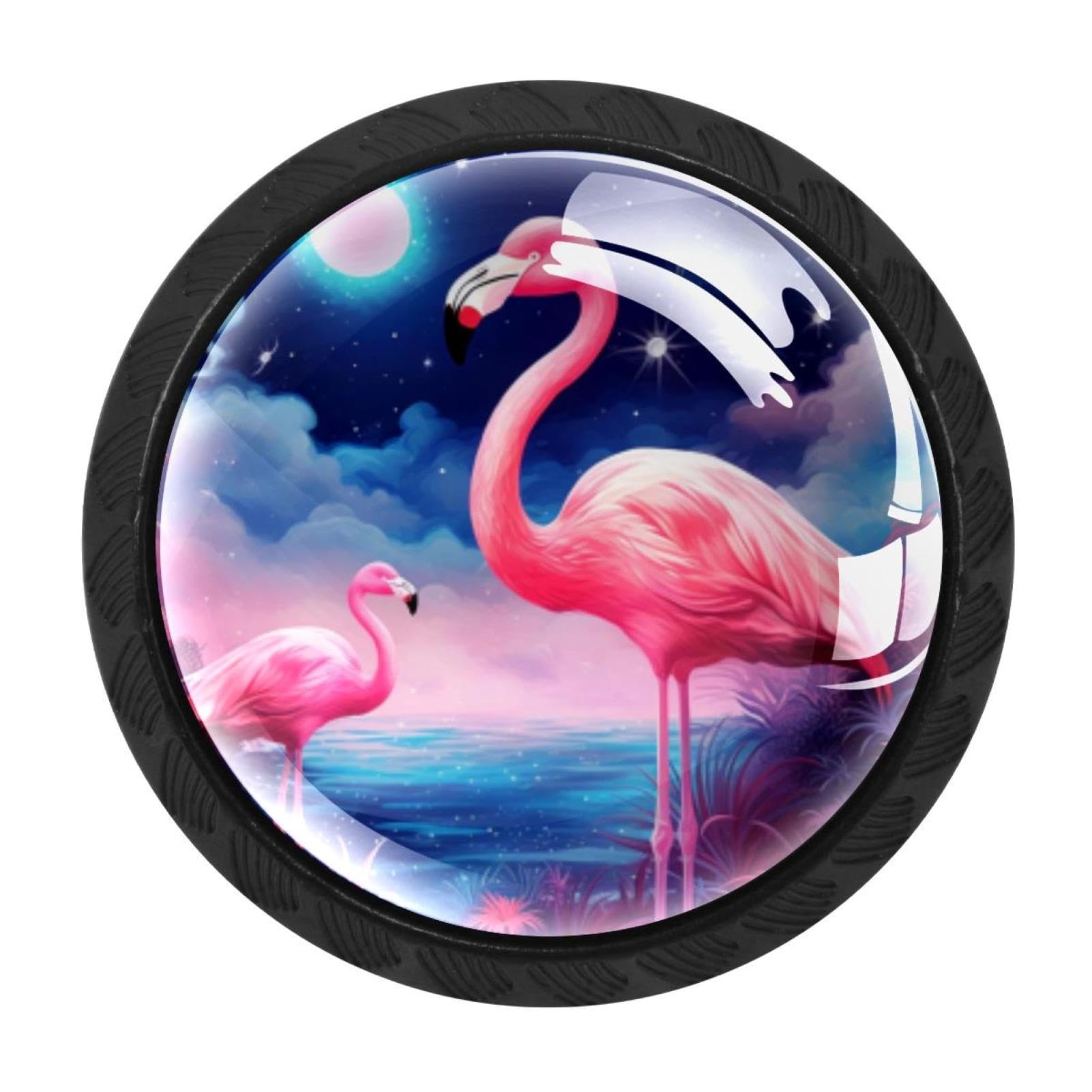 CHENZZZZ 4 Pieces Kitchen Cabinet Drawer Dresser Door Knobs Pulls Handles, Starry Flamingos