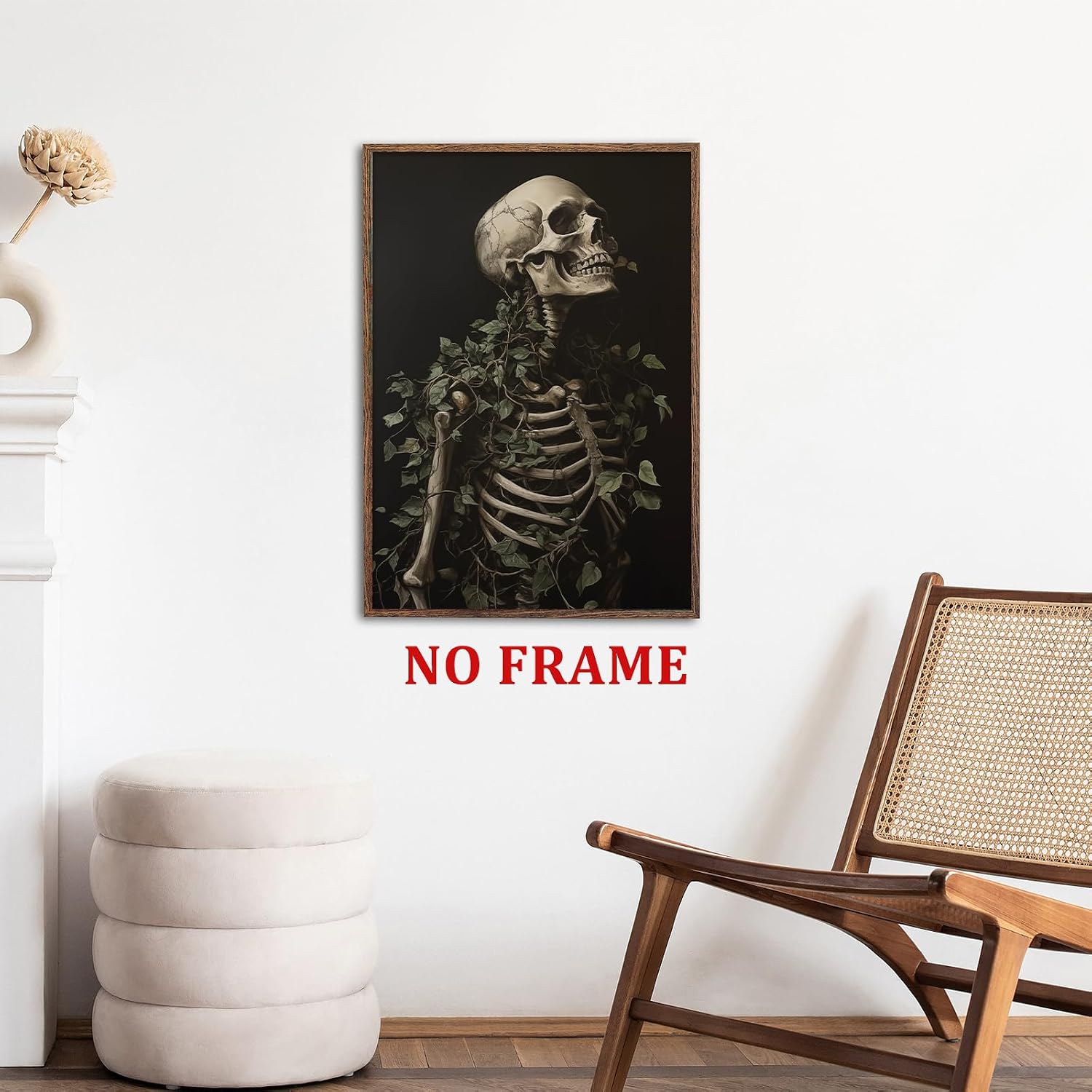 Human Skeleton Wall Art Vintage Skull Painting Dark Academia Prints Moody Botanical Canvas Dark Gothic Paintings Botanical Skull Wall Art Gothic skeleton Decor Picture for Living Room 16x24in Frameless