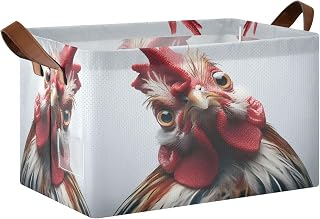 Funny Cockeral Large Storage Basket Collapsible Storage Box Closet Organizer Bins with Handles for Shelf Nursery Office Home Decor, 16.9 x 11.4 x 10 In