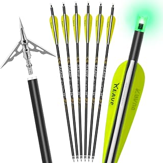 20 inch Carbon Crossbow Bolts with Crossbow Broadheads and Lighted Nocks, 6 Pack Hunting Carbon Crossbow Arrows for Archery Practice and Hunting