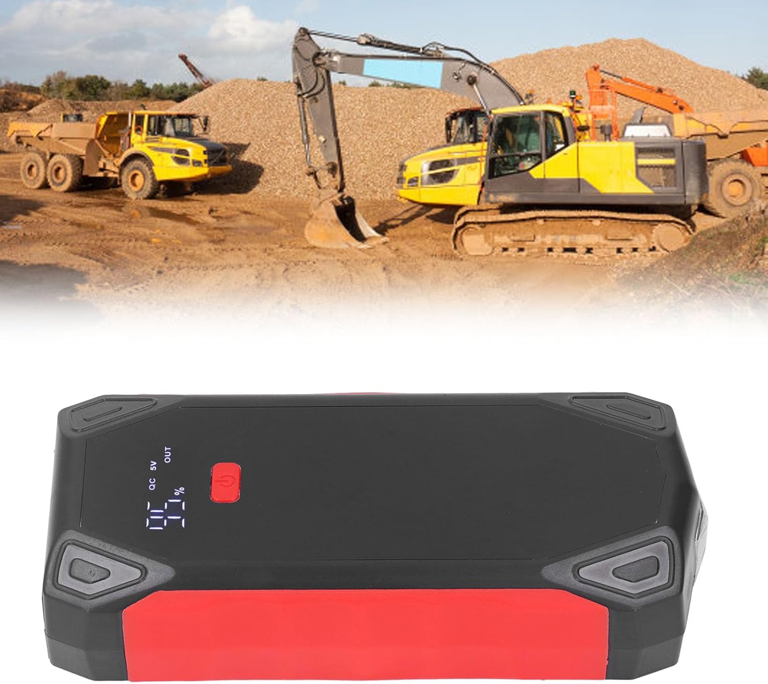 Portable 12V High Power Emergency Vehicle Power Supply with 7200mAh Capacity - 10W Wireless Output - 5V 2A USB and Type C Ports - LED Work Light and Digital Display