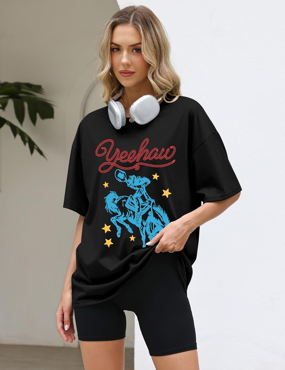 LOMON Oversized Graphic T Shirts for Women Short Sleeve Crewneck Summer Tops Loose Casual Basic Tees - Image 3