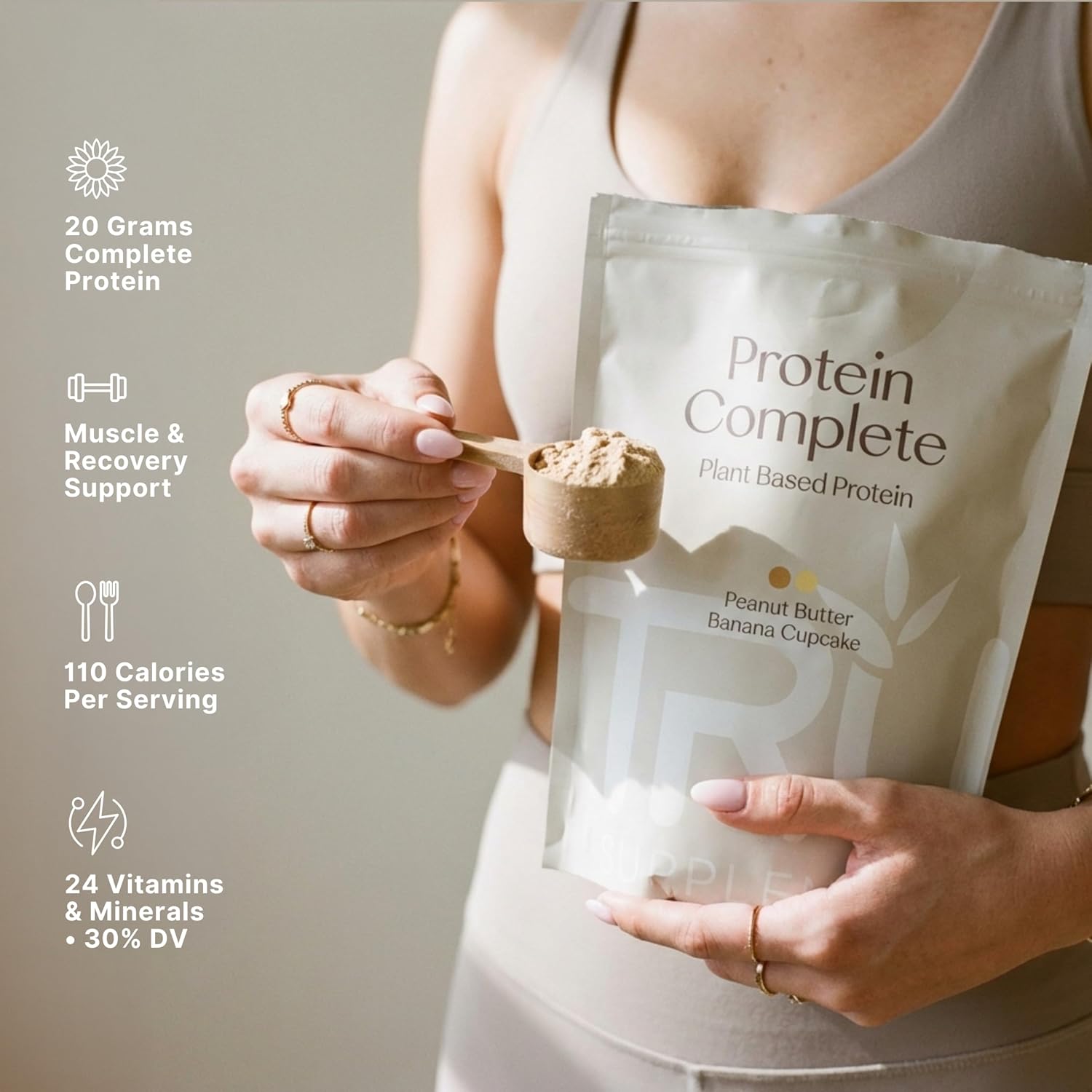 TRU Plant Based Protein Powder, BCAA, EAA, 20g Vegan Brown Rice & Pea Protein, 100 Calories, 27 Vitamins, No Artificial Flavors 25 Servings (Peanut Butter Banana Cupcake)