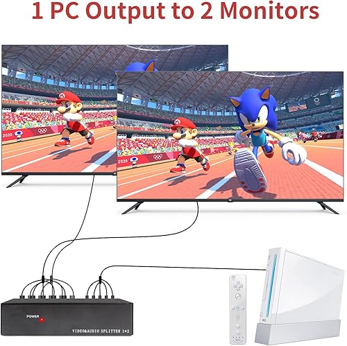 Miniatura 2 de BolAAzuL Divisor de vídeo componente de 2 vías 1 entrada 2 salidas, 1x2 YPbPr RCA Divisor AV Selector Convertidor, distribución de vídeo audio HDTV