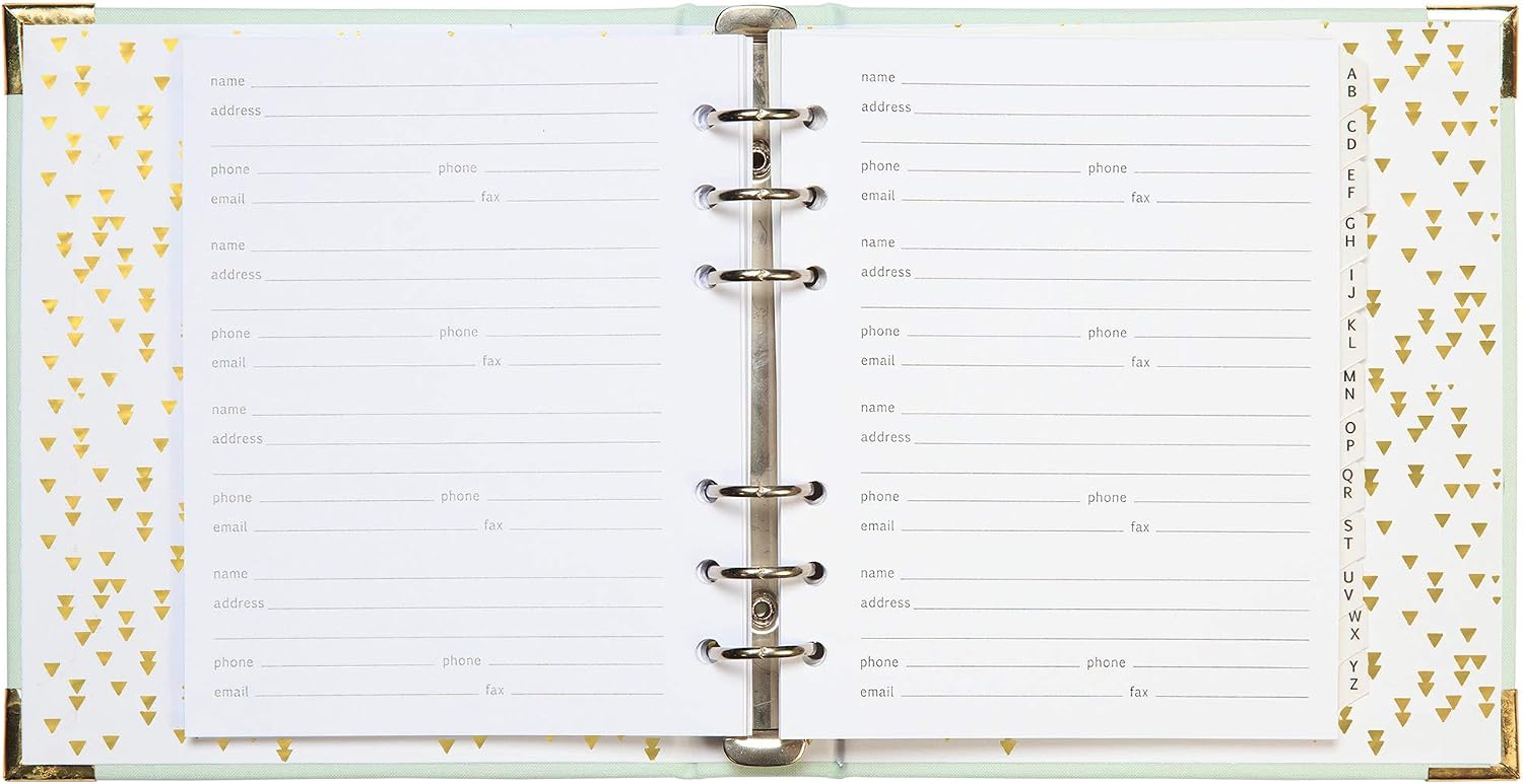 C.R. Gibson Mint Green and Gold Refillable 6-Ring 2019 Address Book, 440 Entries, 6.5" W x 7.25" L