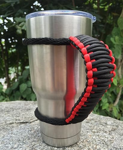 Miniatura 3 de MOCE Mango de paracaídas hecho a mano para vaso YetiRticOzark Trail Rambler de 30 onzas. RojoNegro