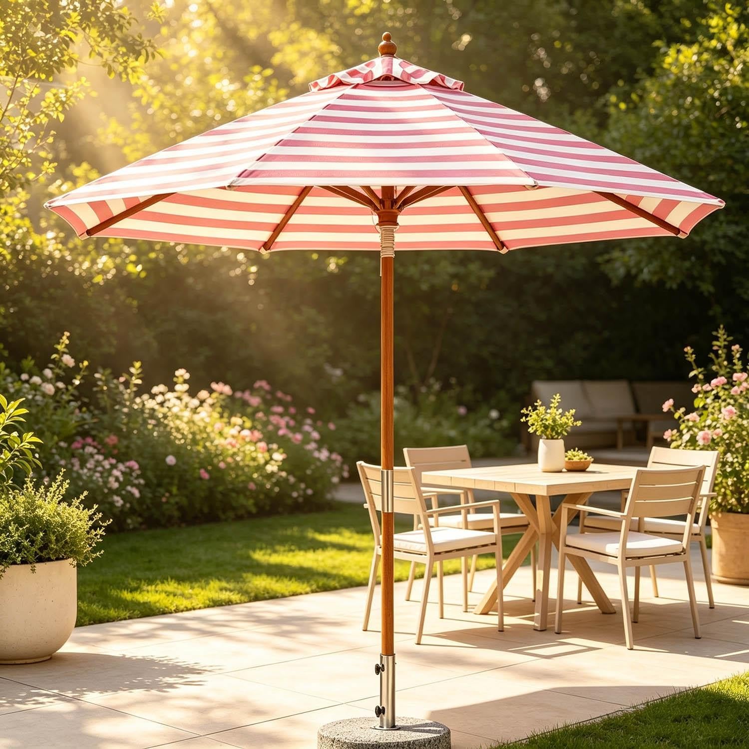 Drewniany parasol ogrodowy o średnicy 270 cm z 8 żebrami, parasol stołowy