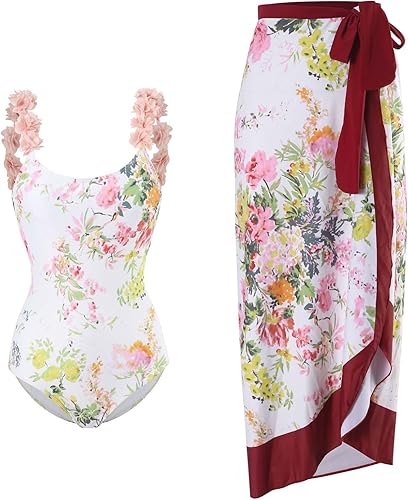 Miniatura 6 de Trajes de baño de mujer con estampado abstracto con muescas cuadradascuello en V floral vacaciones de una pieza con cubierta