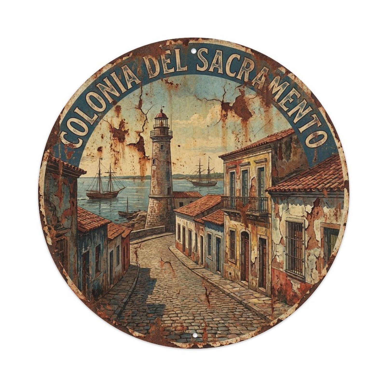 Retro Travel Uruguay Colonia Sacramento Vintage Metal Tin Sign Plaque Wall Decor for Cafe, Club Bar, Office, Garden Metal Poster 8x8Inch