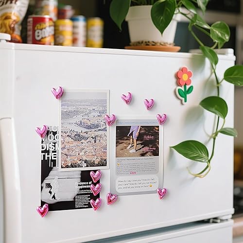 Miniatura 69 de 20 imanes dorados para refrigerador, lindo corazón de amor, imanes decorativos plateados para nevera, juego de imanes de cocina para el hogar