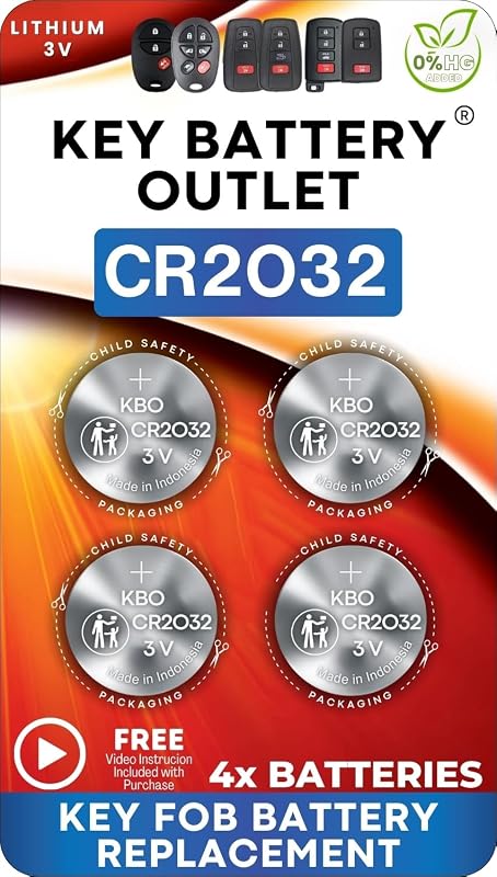 Bateria CR2032 para chave automotiva Key Battery Outlet – Pacote com 4 unidades