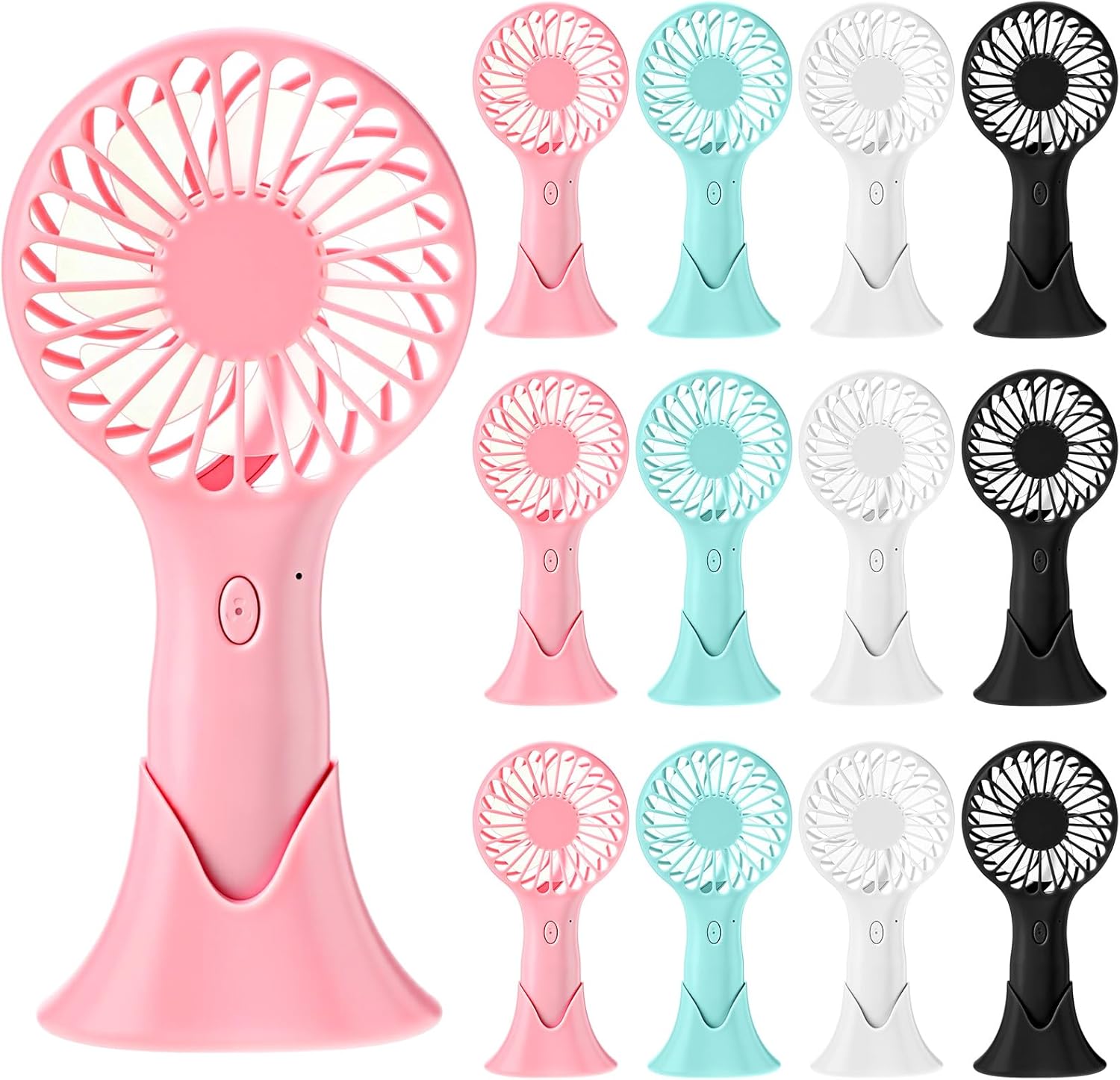 Retisee 12 Pack Mini Handheld Fan Bulk 3-Speed, Rechargeable USB Battery Operated, Portable Desk Makeup Eyelash Fan with Base for Women Travel Indoor Outdoor(White, Pink, Black, Blue)