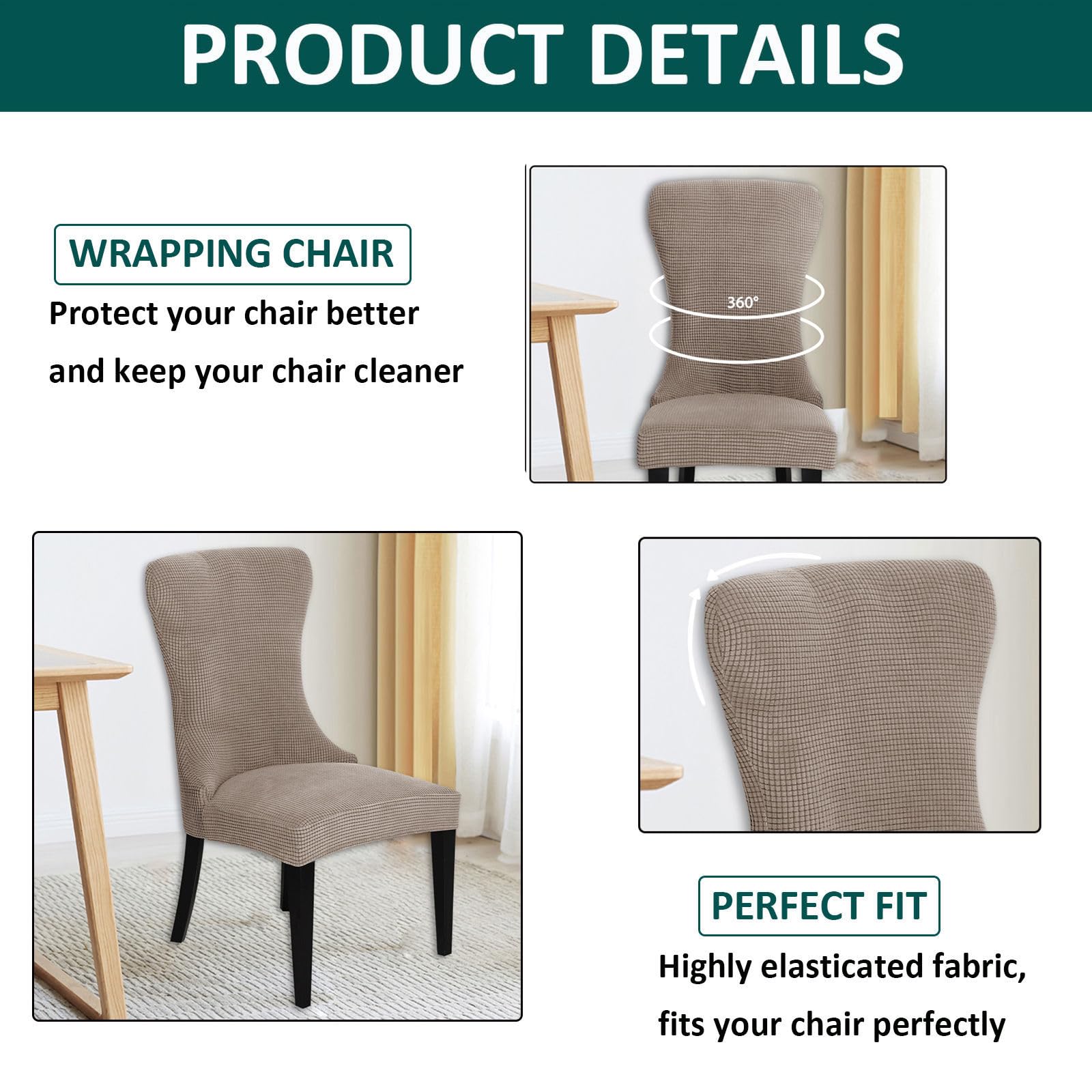 Fodere Per Sedie Elasticizzate Con Braccioli - Coprisedie Moderni Rimovibili E Lavabili (4 Pezzi, Cachi) - Foto 9