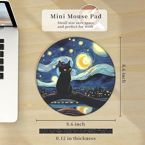 Miniatura 3 de Alfombrilla de ratón negra con gato para escritorio, alfombrilla pequeña y linda con noche estrellada, base de goma antideslizante, alfombrillas