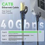Cat 8 Ethernet Cable 30 FT, BUSOHE 40Gbps 2000MHz Cat8 High Speed Flat Internet Network Patch Cord, SFTP Shielded LAN Wire with Gold Plated RJ45 Connector, with Clips, for Outdoor Indoor- 30FT Black