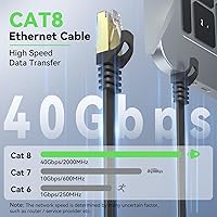 Vista 2 de BUSOHE Cable Ethernet Cat 8 de 30 pies, cable de parcheo de red de Internet plano de alta velocidad de 40 Gbps 2000 MHz Cat8, cable LAN blindado