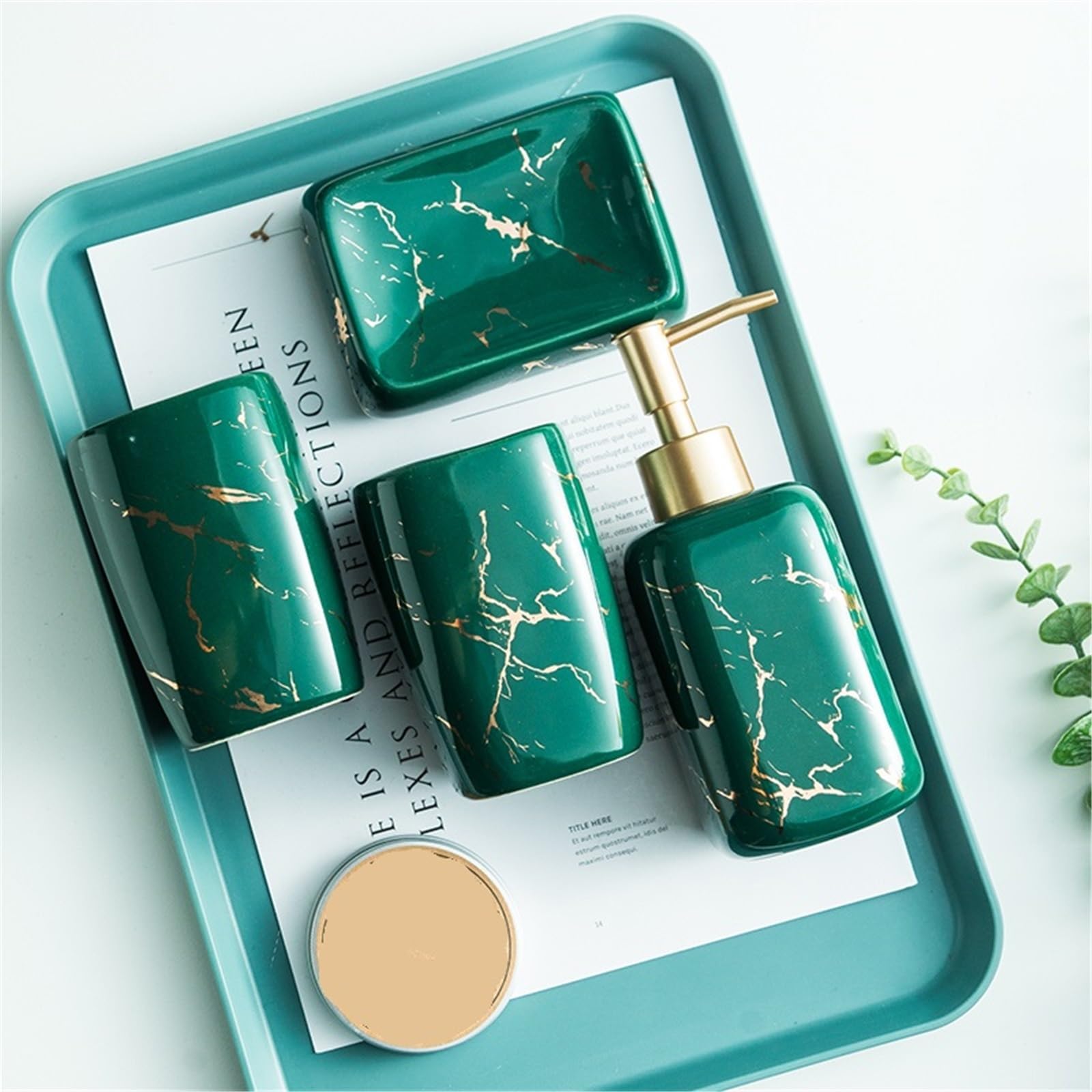 Distributore di Sapone Set di accessori for il bagno da 4 pezzi: dispenser for sapone liquido, bicchieri for collutorio e portasapone Dispenser Detersivo Piatti(Green)